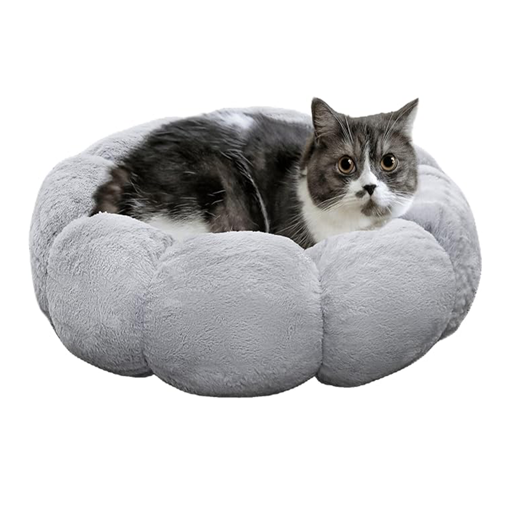 Fluffy Flower Cat Bed Machine Washable Non-Skid Anti Anxiety Dog Beds for Toy Size Dogs