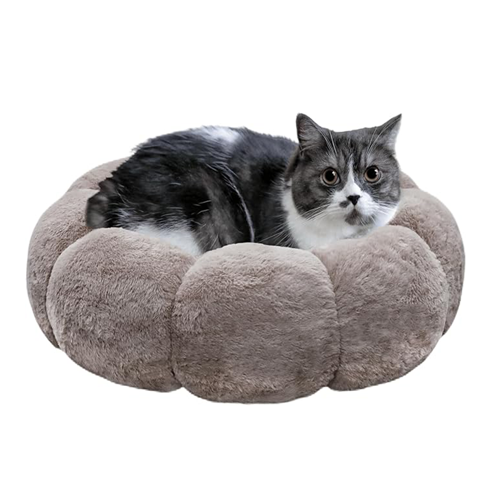 Fluffy Flower Cat Bed Machine Washable Non-Skid Anti Anxiety Dog Beds for Toy Size Dogs