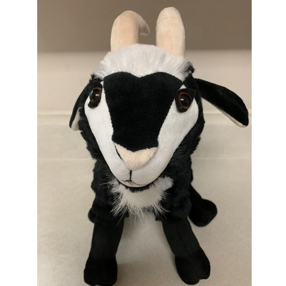 1603 Black White Goat Standing Plush Stuffed Soft Animal Toy Long Fluffy Cute Farm Plush Goat