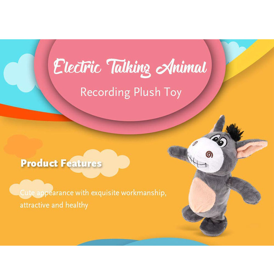 D824 Voice Recording Repeats Donkey Dancing Singing Electronic Stuffed Animal Talking and Walking and Talking Monkey Plush Toy