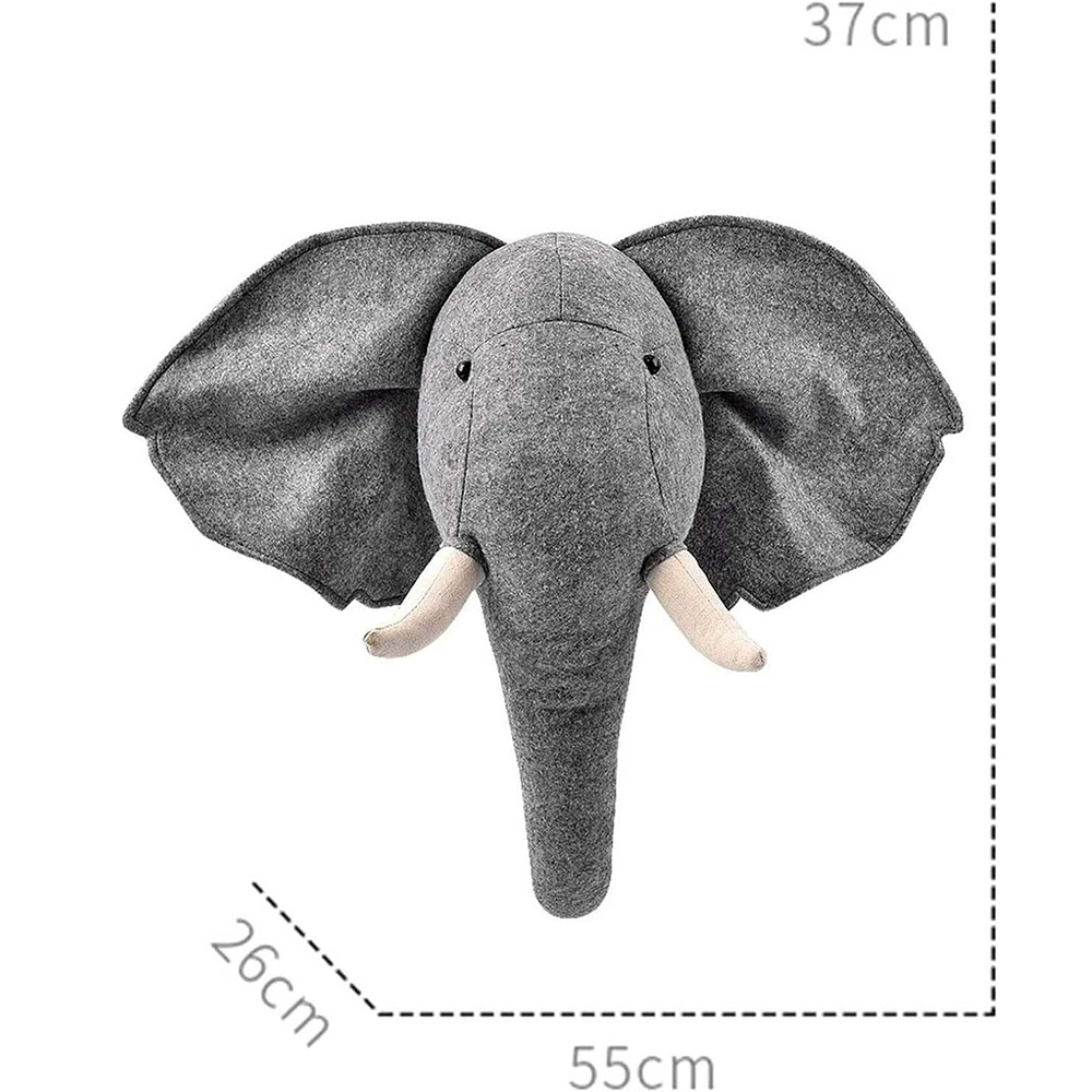 A413 Custom Elephant Stuffed Animal Head Wall Decor Plush Toy Hanging Decor Safe Soft Bedroom Playroom Kids Room Elephant Head