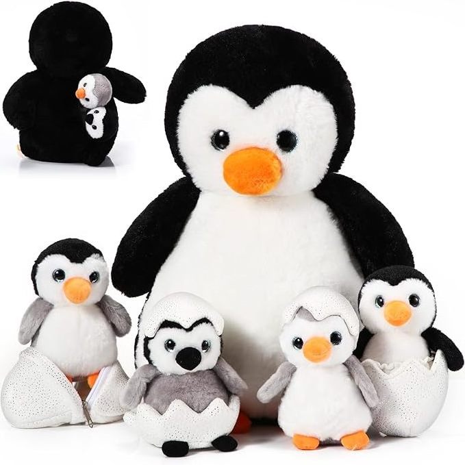 Penguin Baby Stuffed animal set 1 penguin mother with 4 cute penguin baby child birthday gift throw pillows