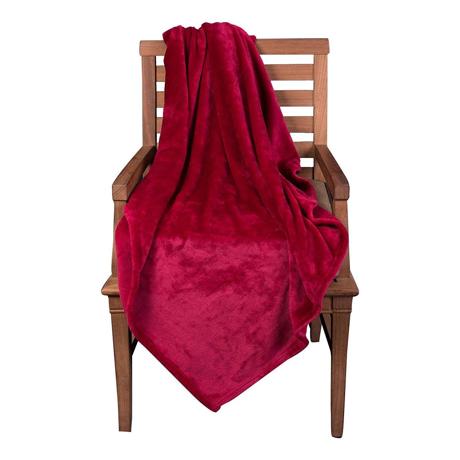 M981 Extremely Soft Wrinkle Resistant Burgundy Red King Size Throw Blanket Easy Care Burgundy Red Blanket