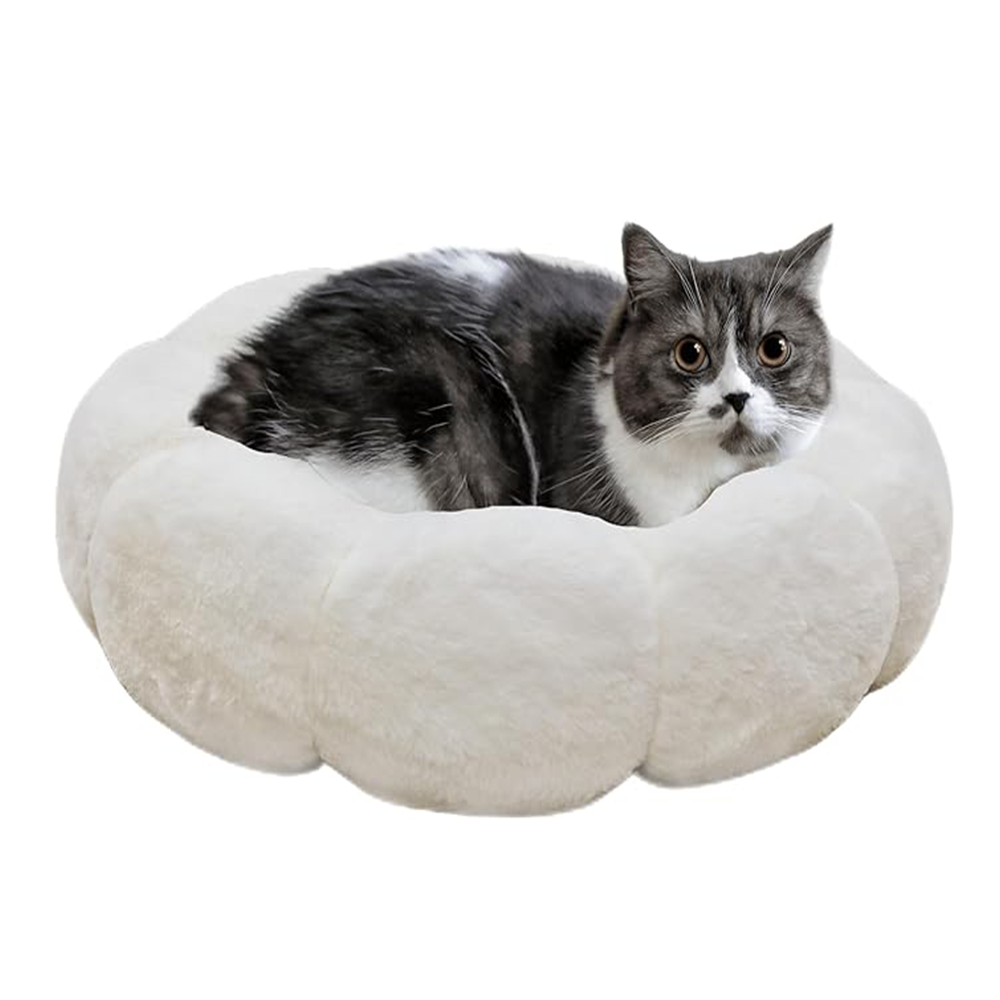 Fluffy Flower Cat Bed Machine Washable Non-Skid Anti Anxiety Dog Beds for Toy Size Dogs