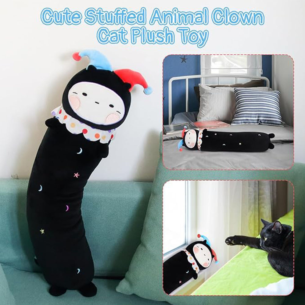 J899 22.5 inch Halloween clown cat plush toys body pillow bedroom decor long stuffed black cat clown throw pillow