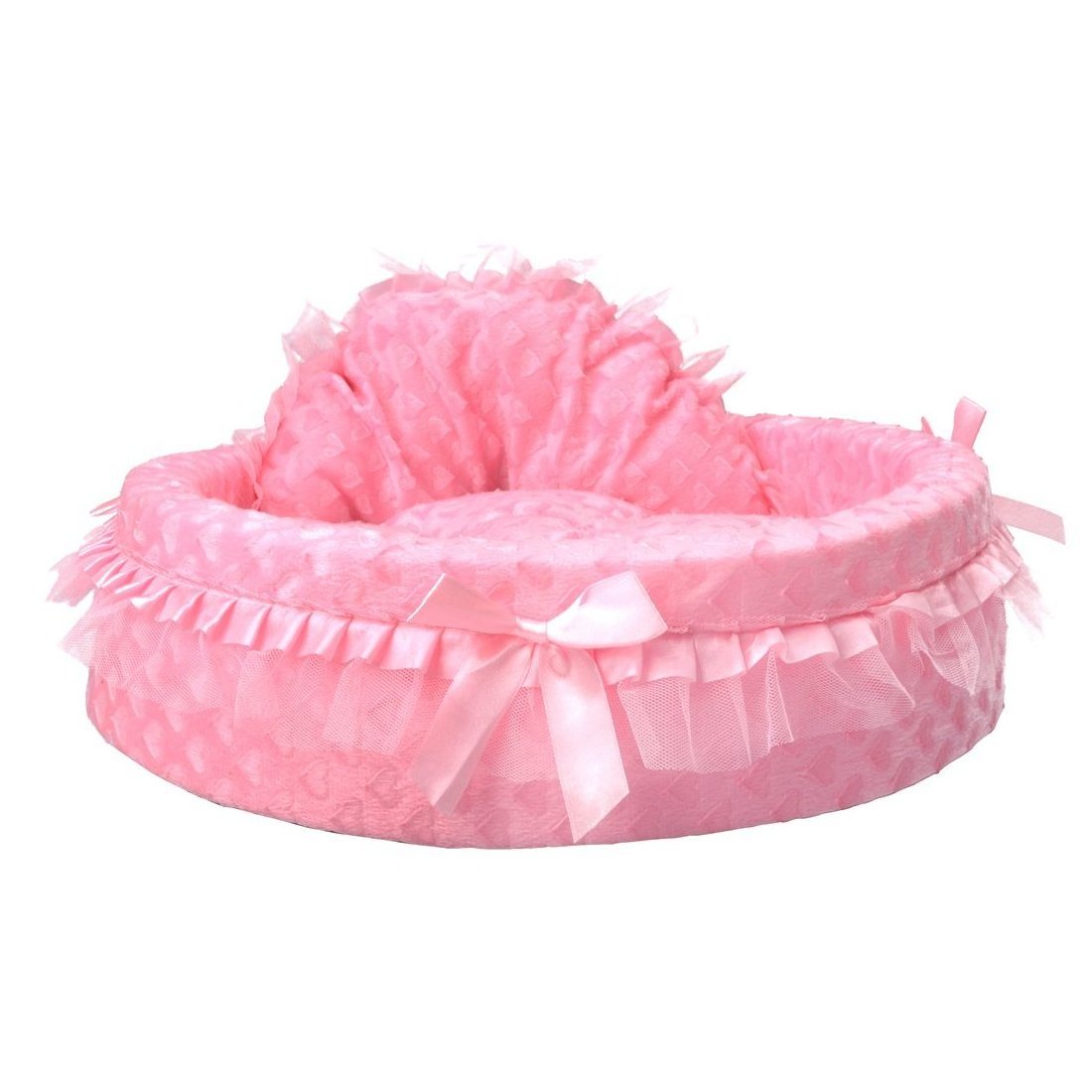 G762 Soft Short Plush Pet Dog Princess Bed With Lace Edge Non Slip Bottom Pink Color Pet Princess Bed