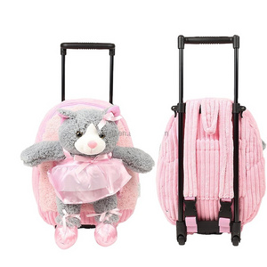 F467 Cute Soft Plush Detachable Kitten Ballet Trolley Luggage Corduroy Cat Animal Print Luggage