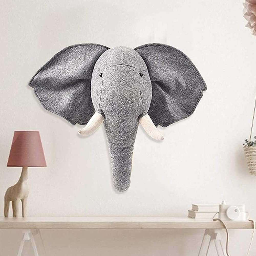 A413 Custom Elephant Stuffed Animal Head Wall Decor Plush Toy Hanging Decor Safe Soft Bedroom Playroom Kids Room Elephant Head