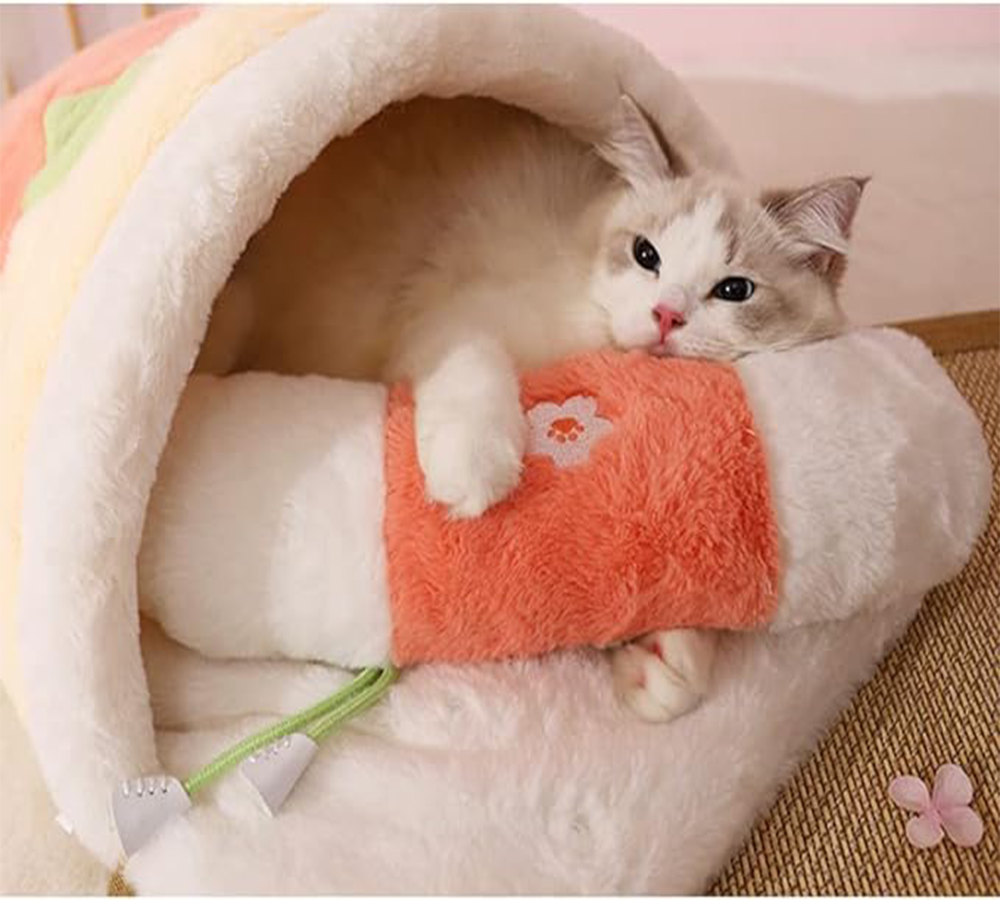 Skin-friendly Soft Warm Cozy Floral Pattern Pet Nest Sakura Cat Sleeping Bag for Small Sized Animals