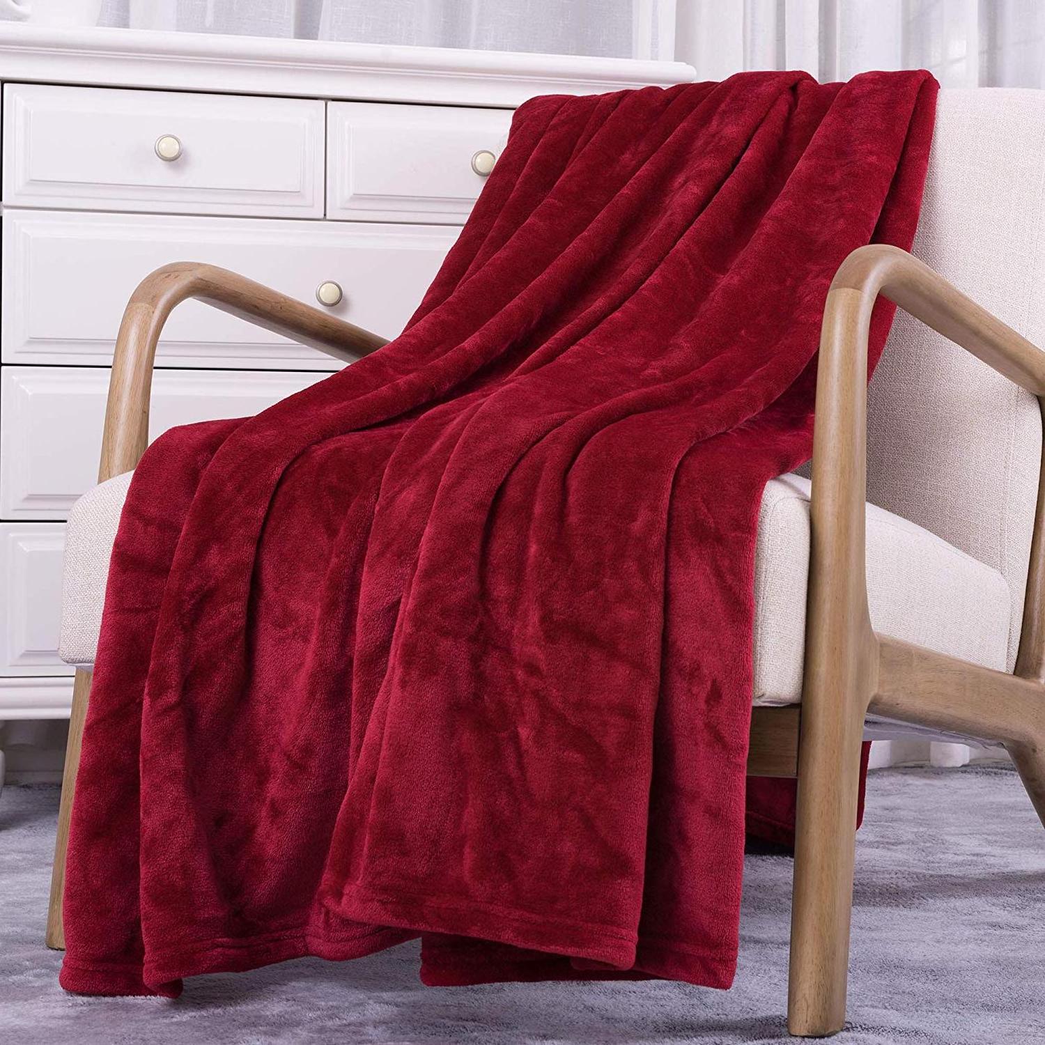 M981 Extremely Soft Wrinkle Resistant Burgundy Red King Size Throw Blanket Easy Care Burgundy Red Blanket