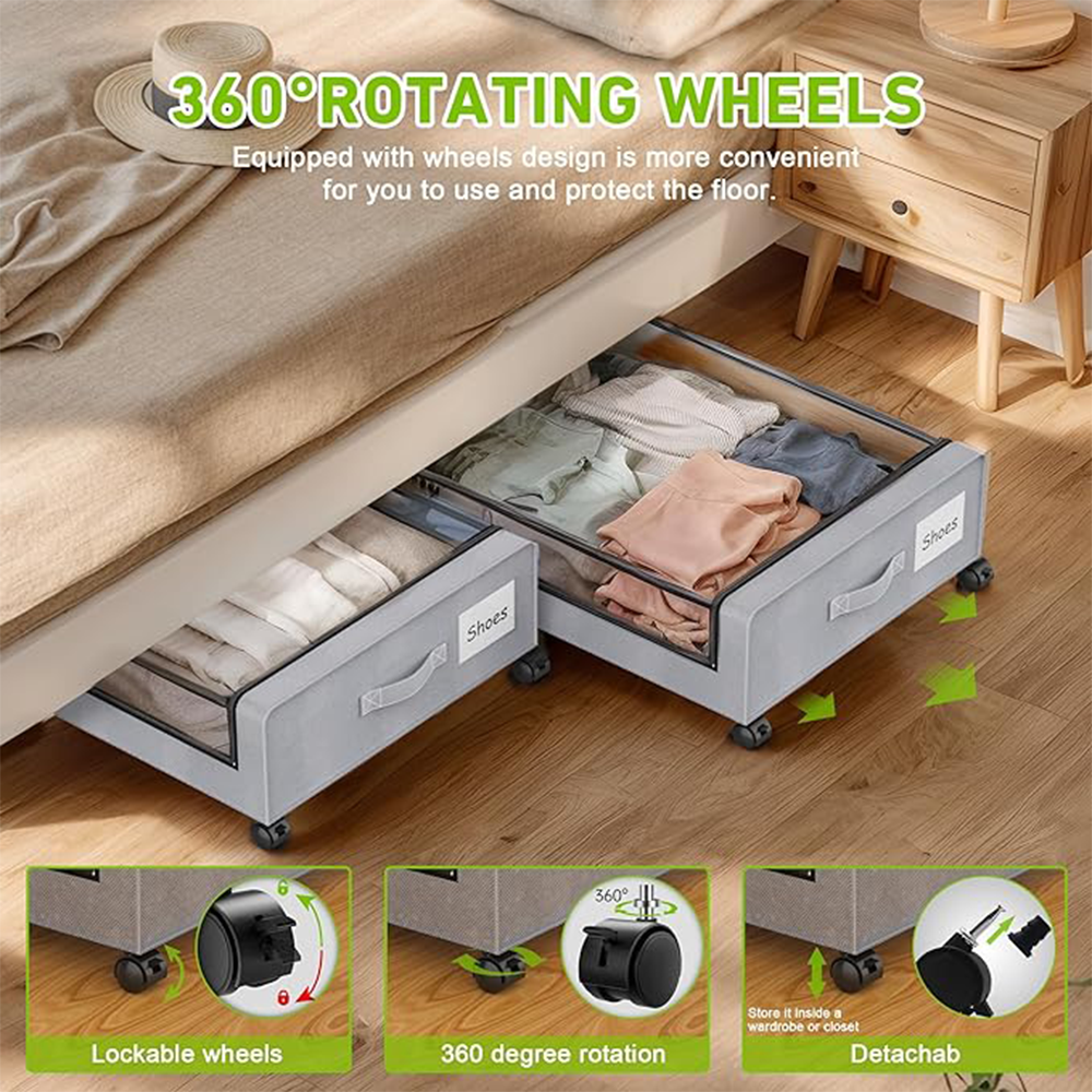 2 Pack Scratch Resistant Moving Storage Containers Under Bed Storage with Wheels for Clothes Shoes Toys