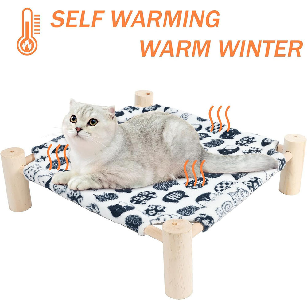 J794 High quality flannel self warming small cat bed wooden frame pp cotton indoor cat hammock elevated bed