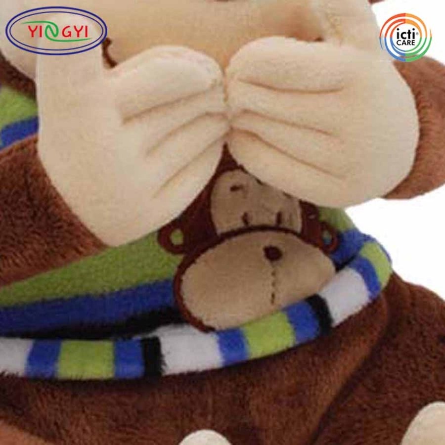 B807 Brown Speak No Evil Monkey Animal Plush Stuffed Toys Novelty Gifts Blue Shirt Cheap Monkey Plush Toys