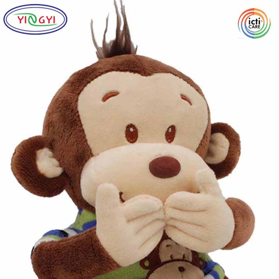 B807 Brown Speak No Evil Monkey Animal Plush Stuffed Toys Novelty Gifts Blue Shirt Cheap Monkey Plush Toys