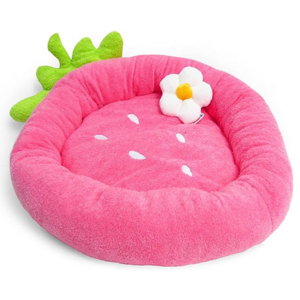 Adorable Soft Plush Small Cute and Cozy Dog Cat Bed Strawberry Shape Pet Sofa Bed for Indoor Cats