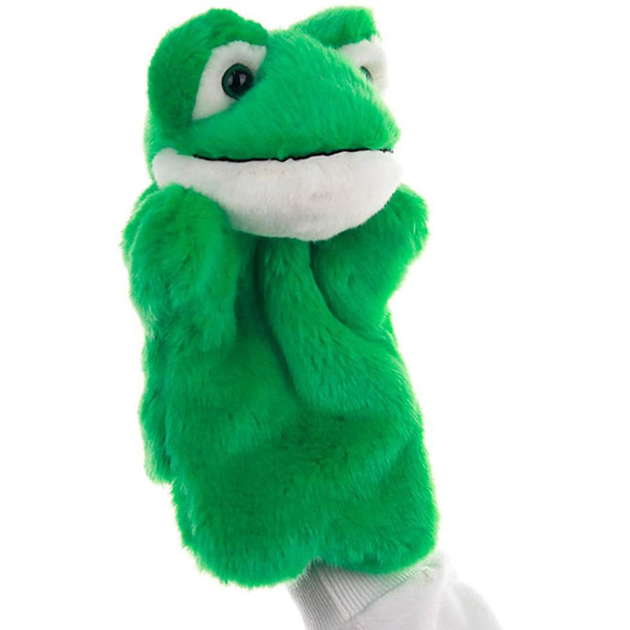 C754 Interactive Play Children Frog Plush Hand Puppet Toys for Telling Story Stuffed Animal Shaped Green Frog Puppet