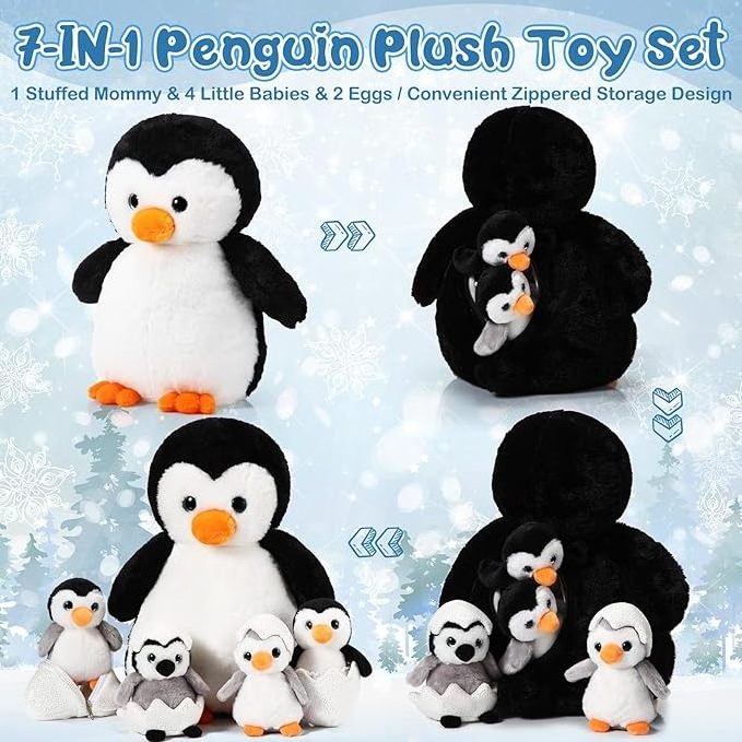 Penguin Baby Stuffed animal set 1 penguin mother with 4 cute penguin baby child birthday gift throw pillows