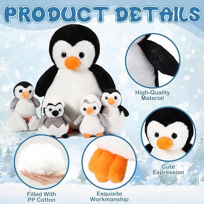 Penguin Baby Stuffed animal set 1 penguin mother with 4 cute penguin baby child birthday gift throw pillows