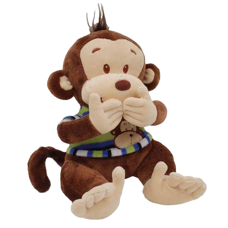 B807 Brown Speak No Evil Monkey Animal Plush Stuffed Toys Novelty Gifts Blue Shirt Cheap Monkey Plush Toys