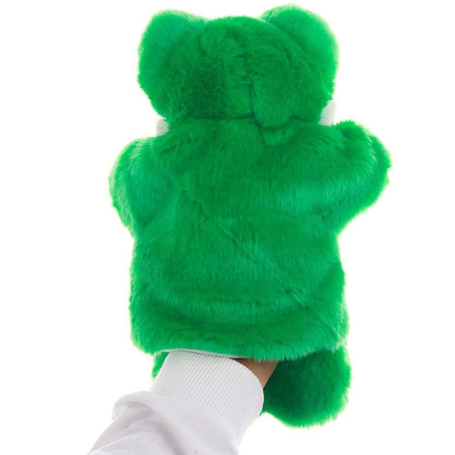 C754 Interactive Play Children Frog Plush Hand Puppet Toys for Telling Story Stuffed Animal Shaped Green Frog Puppet