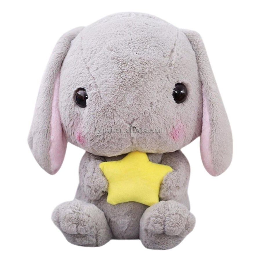 D079 Grey Big Head Rabbit Plush Stuffed Animal Star Accessories Tiny Bunny Toy Kawaii Plush