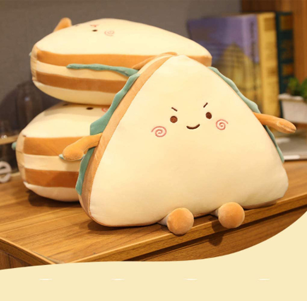 2613 12 Inch With Cute Face Sandwich Shape Bread Food Stuffed Plush Doll Home Pillow Cushion Sandwich Plush Toy