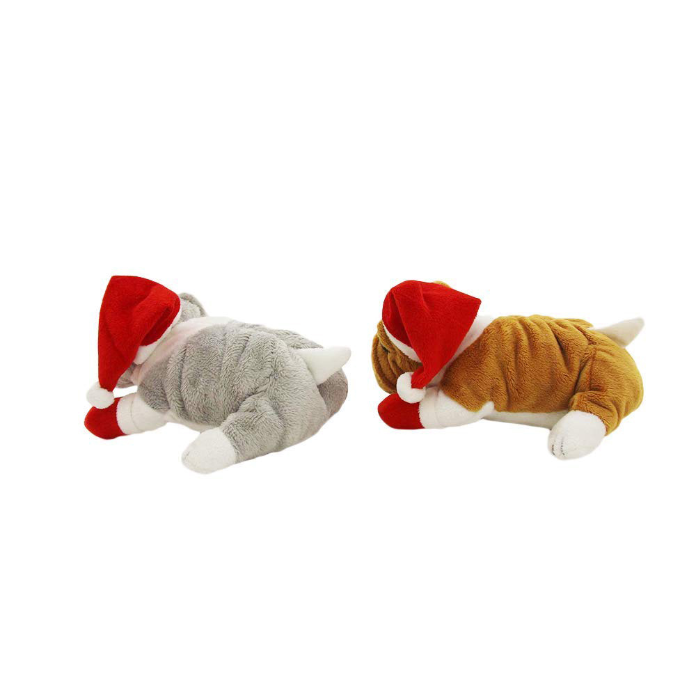 CPC CPSIA Christmas Decorations Plush Bulldog Animal Stuffed Toy Wholesale Custom Factory Quality Big Head Cartoon Dog with Hat