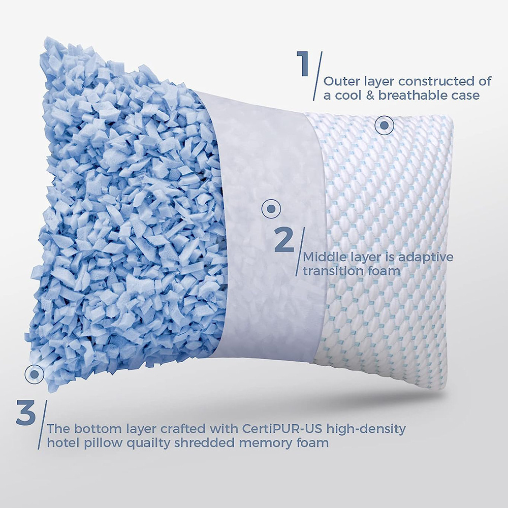 5884 Custom Shredded Cooling Pillows Adjustable Loft Bed Firm Soft Side Back Stomach Hot Sleepers Gel Memory Foam Pillow