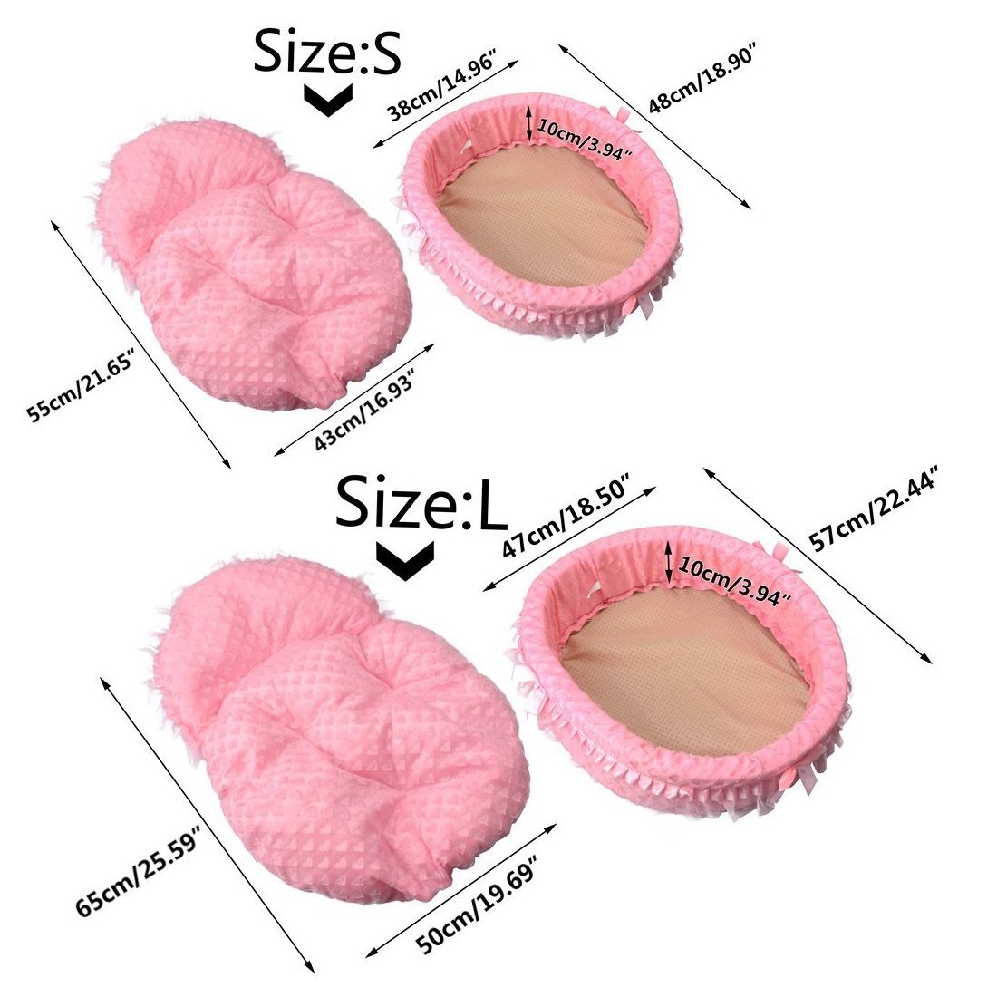 G762 Soft Short Plush Pet Dog Princess Bed With Lace Edge Non Slip Bottom Pink Color Pet Princess Bed