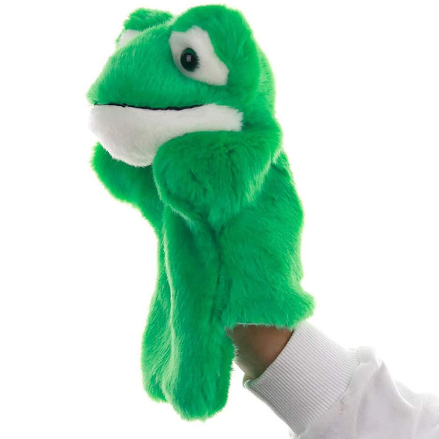 C754 Interactive Play Children Frog Plush Hand Puppet Toys for Telling Story Stuffed Animal Shaped Green Frog Puppet