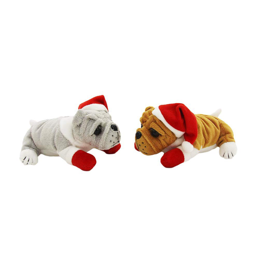 CPC CPSIA Christmas Decorations Plush Bulldog Animal Stuffed Toy Wholesale Custom Factory Quality Big Head Cartoon Dog with Hat