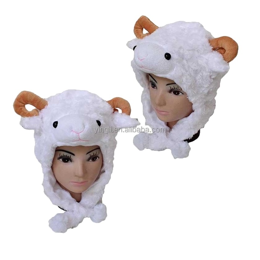 C052 Cute Fur Furry Animal Sheep Goat Dance Mask Winter Hat Cap Mask for Dance