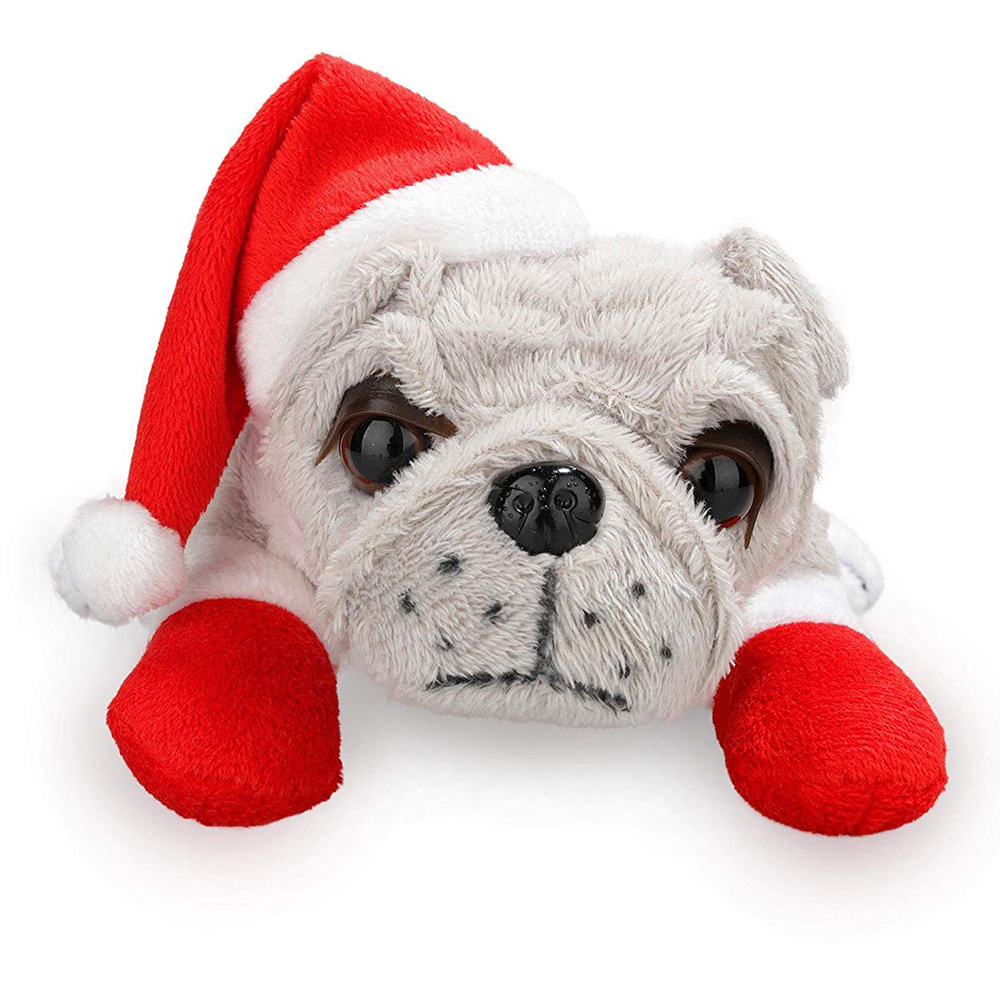 CPC CPSIA Christmas Decorations Plush Bulldog Animal Stuffed Toy Wholesale Custom Factory Quality Big Head Cartoon Dog with Hat