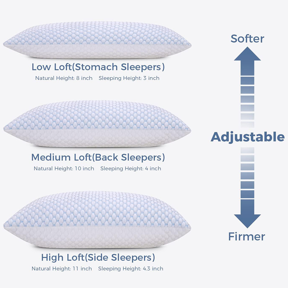 5884 Custom Shredded Cooling Pillows Adjustable Loft Bed Firm Soft Side Back Stomach Hot Sleepers Gel Memory Foam Pillow