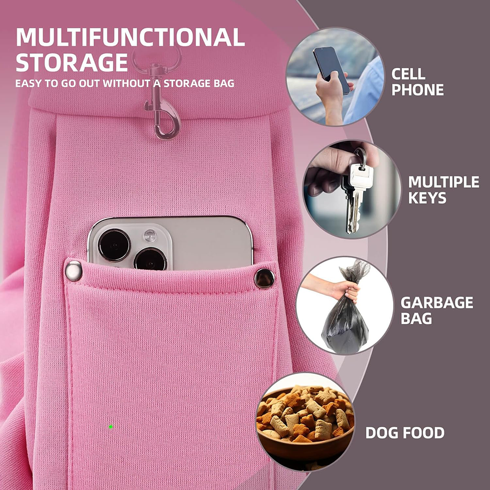 Hand-Free Travel Safety Harness Cat Carry Bag Reversible Dog Carrier Purse with Storage Pocket Pink Multi-purpose Pet Sling Bag