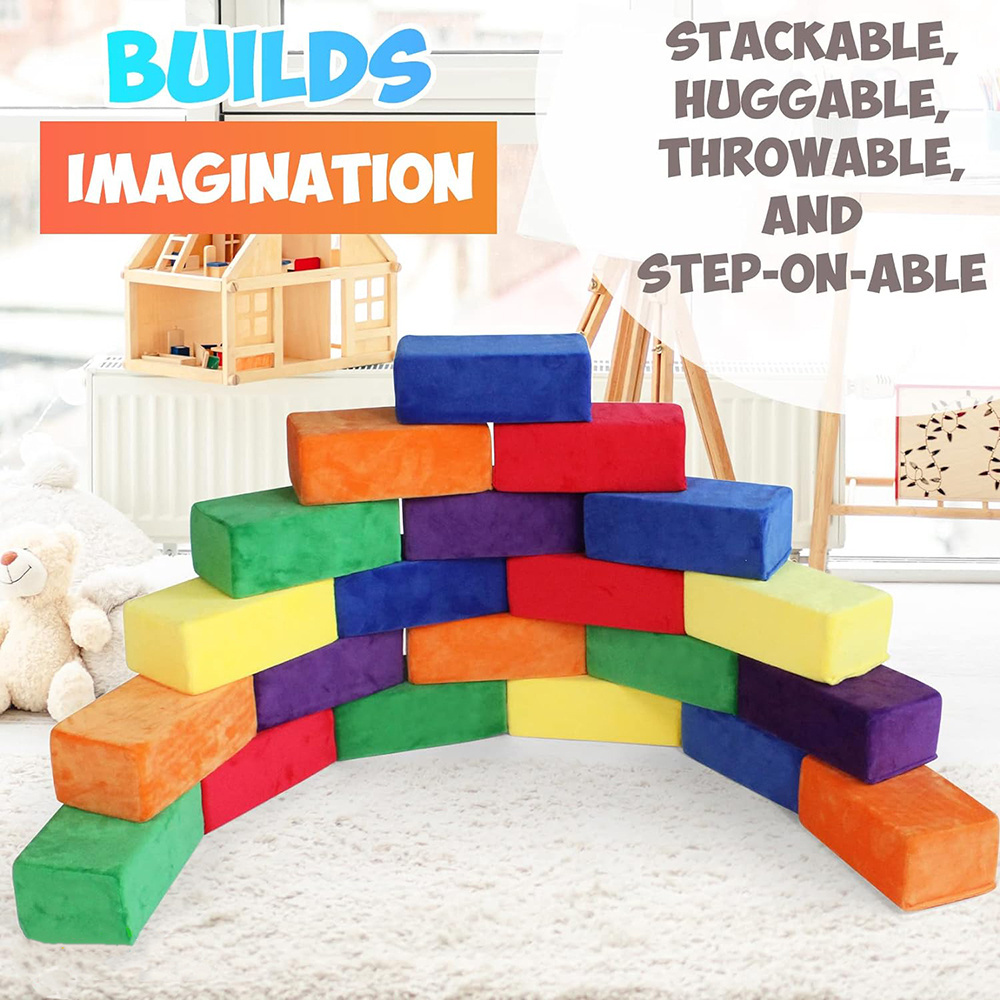 1492 Custom Plush Foam Filled Plush Blocks Soft Stackable Building Kids Classic Color Pack CPC CPSIA Standard Big Soft Block