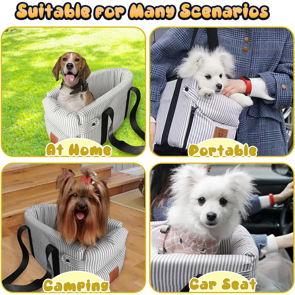 J795 Stripe Car travel detachable washable dog cat seat non slip center console dog seat with safety tethers pillow