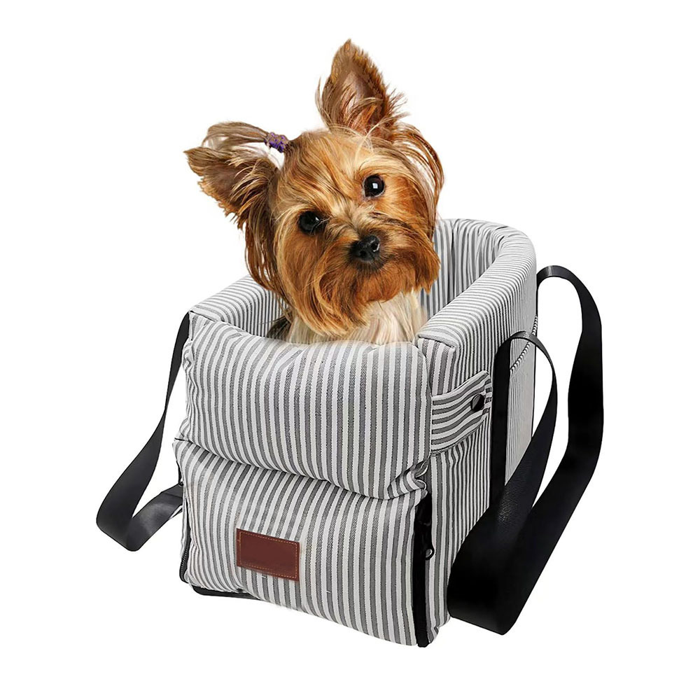 J795 Stripe Car travel detachable washable dog cat seat non slip center console dog seat with safety tethers pillow