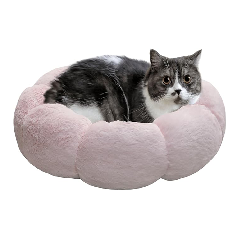 Fluffy Flower Cat Bed Machine Washable Non-Skid Anti Anxiety Dog Beds for Toy Size Dogs