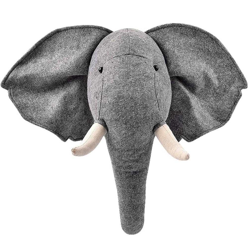 A413 Custom Elephant Stuffed Animal Head Wall Decor Plush Toy Hanging Decor Safe Soft Bedroom Playroom Kids Room Elephant Head