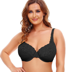 Lace thin cup bra with steel ring Adjustable wide strap Gathering Thin Section Breast brattle plus size bra