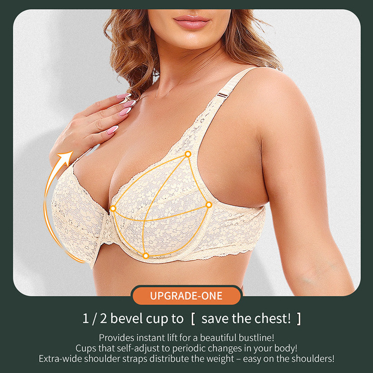 Lace thin cup bra with steel ring Adjustable wide strap Gathering Thin Section Breast brattle plus size bra