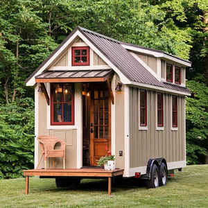 Wooden prefabricated green tiny home on wheels container houses with wheels mobile trailer log cabin wooden house for sale price