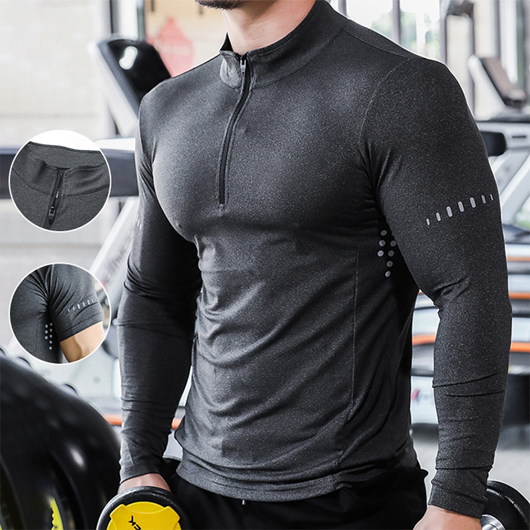 custom wholesale compressed shirts base layer mens polyester workout Tshirts fitness long sleeve compression shirt