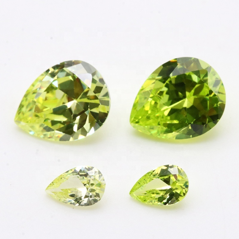 Machine cut zircon stones 2*3 mm to 10*14 mm pear shape loose cz  special apple green color cubic zirconia gemstone for jewelry