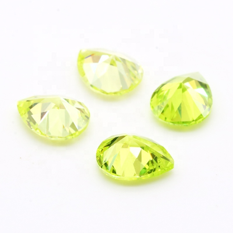 Machine cut zircon stones 2*3 mm to 10*14 mm pear shape loose cz  special apple green color cubic zirconia gemstone for jewelry