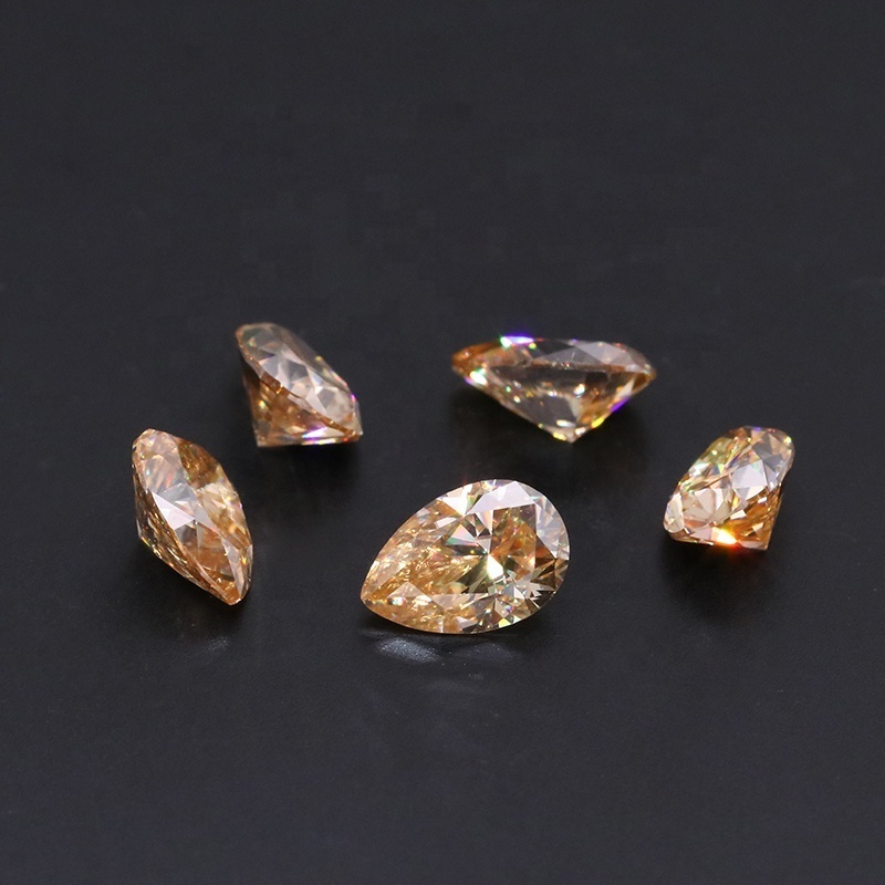 Factory direct  lab-created diamond gemstone mossanite loose stone  pear cut champagne moissanite for gold jewelry