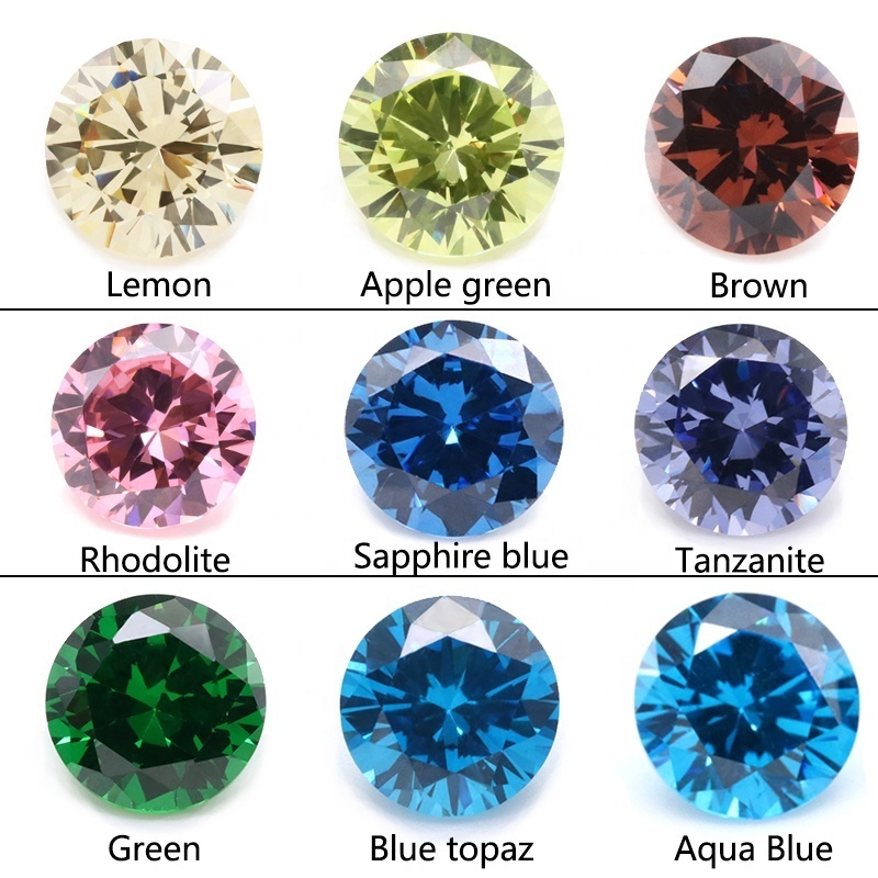 Wholesale price synthetic cz stones all sizes 1mm to 10mm apple green in special round shape loose cubic zirconia gemstones