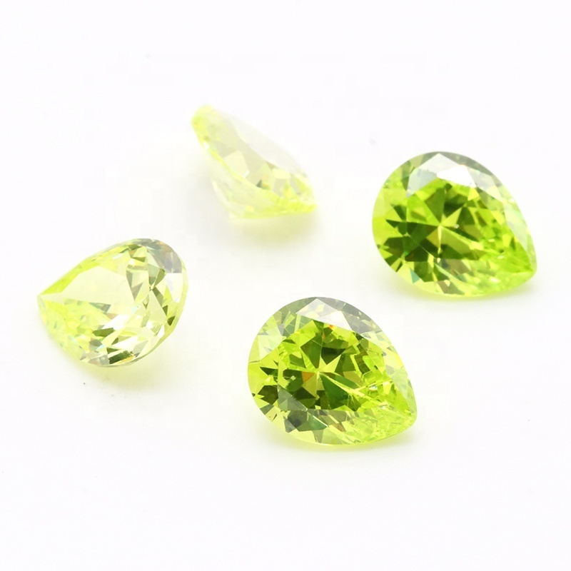 Machine cut zircon stones 2*3 mm to 10*14 mm pear shape loose cz  special apple green color cubic zirconia gemstone for jewelry