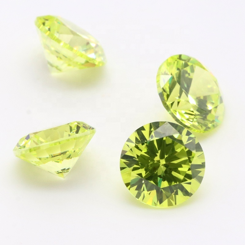 Wholesale price synthetic cz stones all sizes 1mm to 10mm apple green in special round shape loose cubic zirconia gemstones